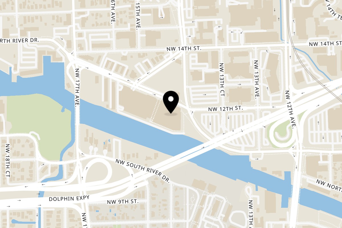 Map showing the location of Tanuki River Landing on 1420 NW N River Dr in Miami